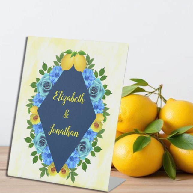 Sunny Lemon Floral Wedding Pedestal Sign (Creator Uploaded)