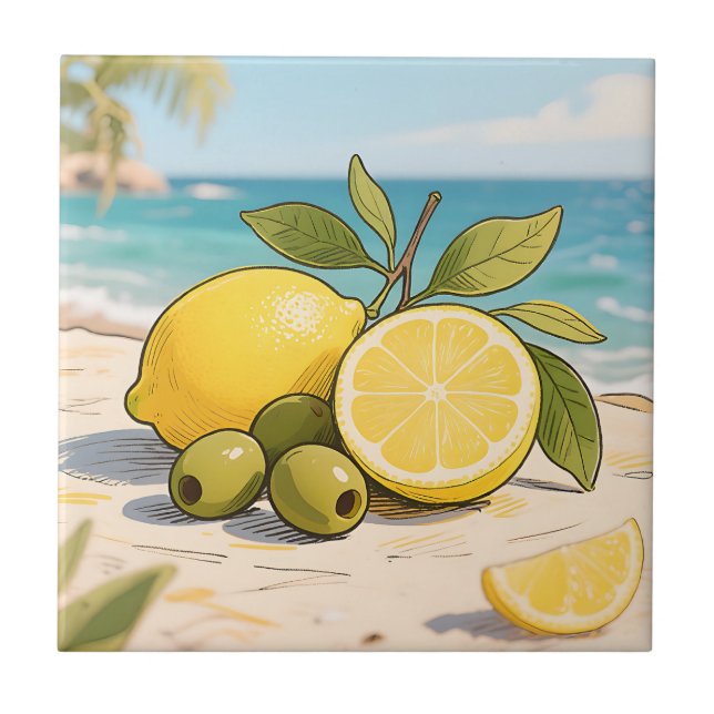 Sunny Lemon Olive Beachside Fresh Ceramic Tile (Front)