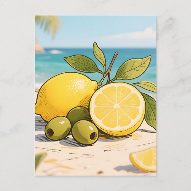 Sunny Lemon Olive Beachside Fresh Postcard (Front)