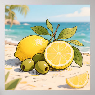 Sunny Lemon Olive Beachside Fresh Poster