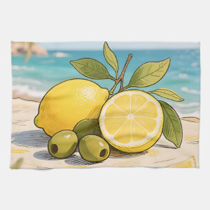 Sunny Lemon Olive Beachside Fresh Tea Towel