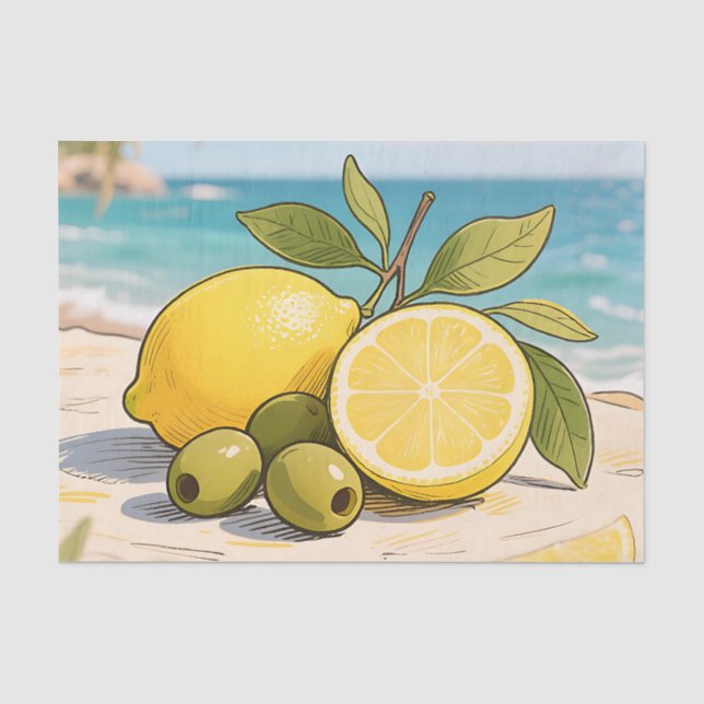 Sunny Lemon Olive Beachside Fresh Tissue Paper (Front)