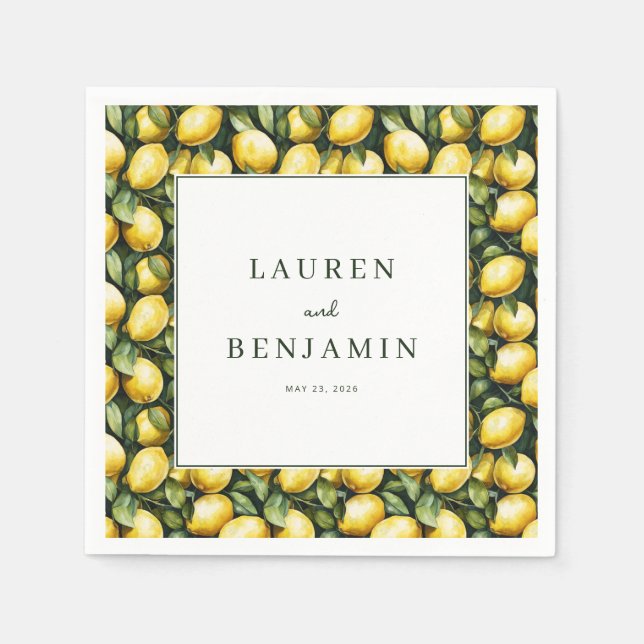 Sunny Lemon Wedding Napkin (Front)