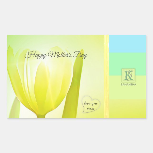 Sunny Lime Pastel Palette Tulip Photo Monogram Rectangular Sticker (Front)