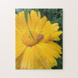 Sunny Marigold Bloom with Tiny Visitor Jigsaw Puzzle