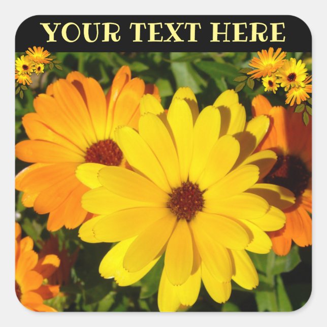 Sunny Marigold Your Text Square Sticker (Front)