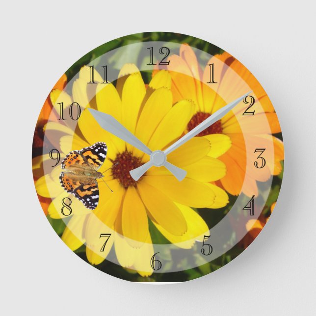 Sunny Marigolds and Butterfly Round Clock (Front)