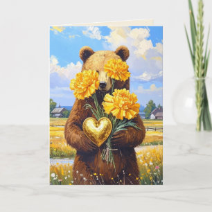 Sunny Meadow Bear Yellow 1st Wedding Anniversary Card