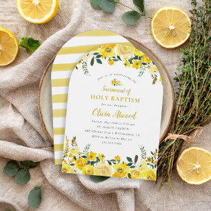 Sunny Meadow Floral Baptism Invitation