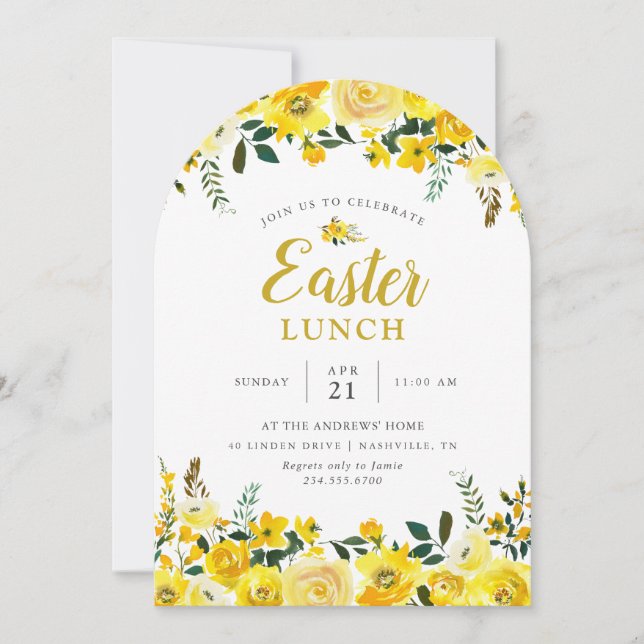 Sunny Meadow Floral Easter Lunch Party Invitation (Front)