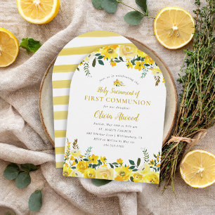 Sunny Meadow Floral First Communion Invitation