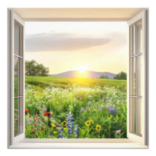 Sunny Meadow Window View Photo Print