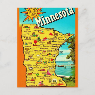 Sunny Minnesota Map Postcard