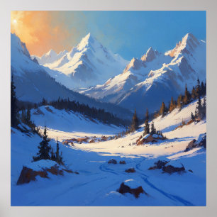 Sunny Mountain Landscape Painting Poster