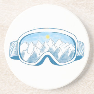 Sunny Mountain Ski Goggles Illustration  Coaster