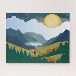 Sunny Mountain Valley Cabin Jigsaw Puzzle