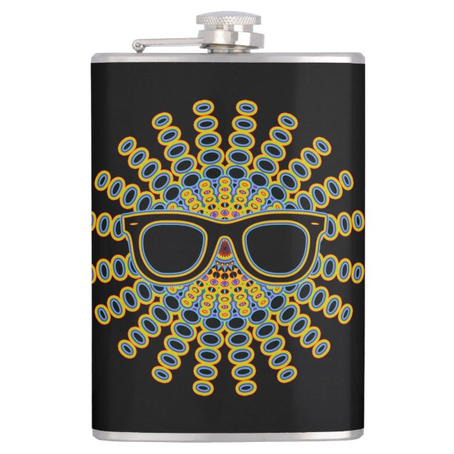 Sunny Nerd Glasses + your backgr. & ideas Hip Flask (Front)