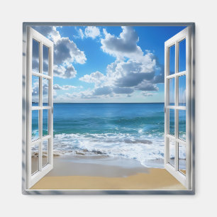 Sunny Ocean Window View Magnet
