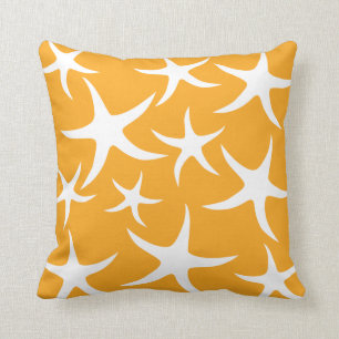 Sunny Orange and White Starfish Pattern. Cushion