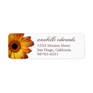 Sunny Orange gerbera daisy flower return address Label