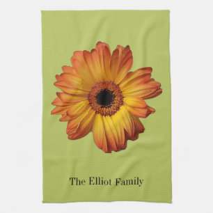 Sunny Orange gerbera flower bloom Tea Towel