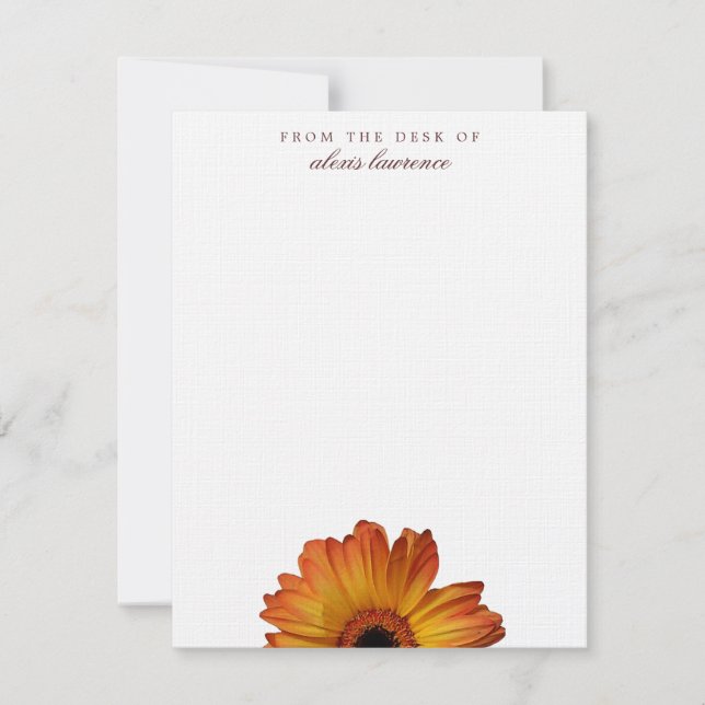 Sunny Orange gerbera flower from the desk of note Card (Front)