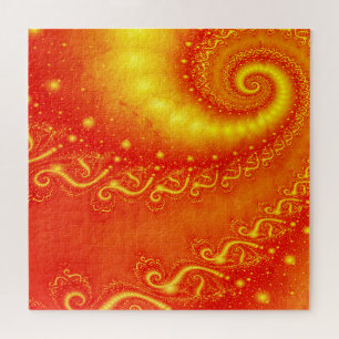 Sunny Orange Holographic Fractal Abstract Spirals Jigsaw Puzzle