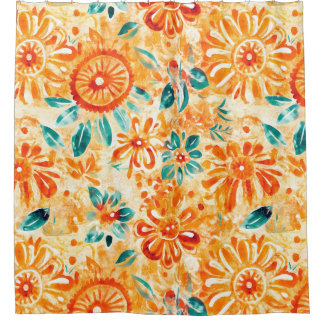  Sunny Orange Tropical Shower Curtain