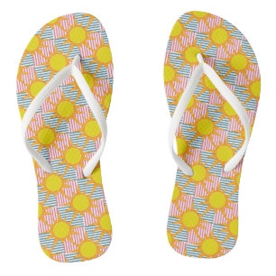 Sunny orange yellow suns white teal pink stripes thongs