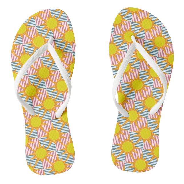 Sunny orange yellow suns white teal pink stripes thongs (Footbed)