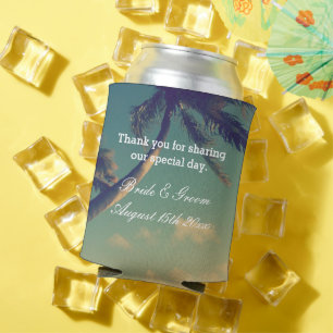 Sunny palm photo personalised beach wedding  can cooler