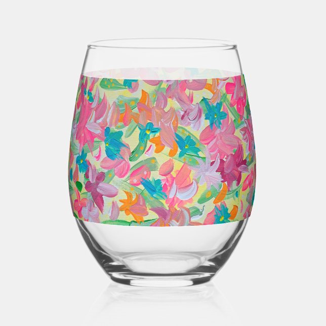 Sunny Pastel  Stemless Wine Glass (Front)