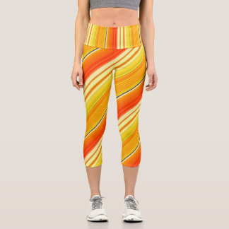 Sunny Patchwork Orange Plaid High Waisted Capri Leggings