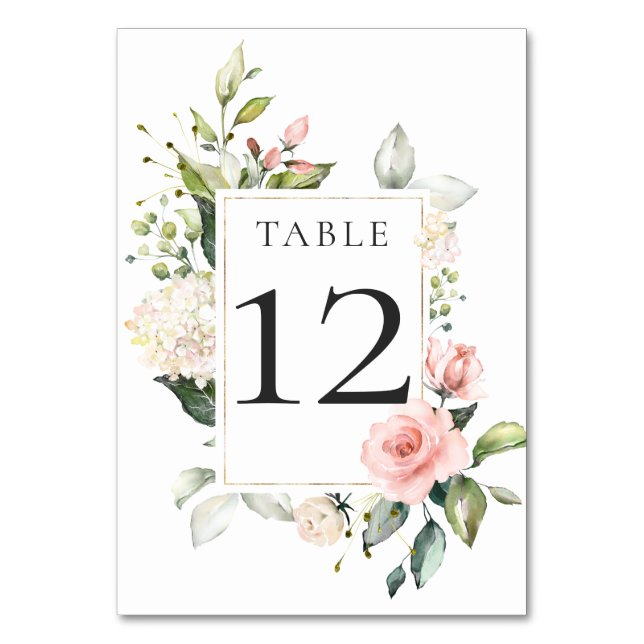 Sunny Peach Pink White Floral Framed Table Card (Front)