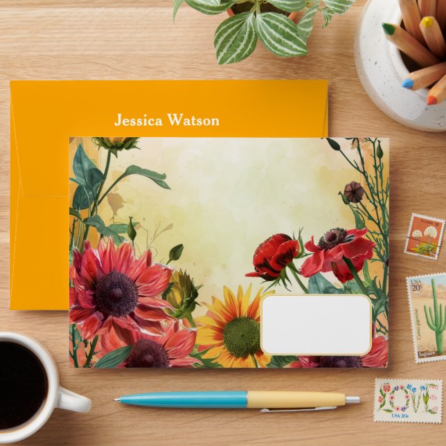  🌻💍Sunny Petals & Scarlet Blooms Envelope (Desk)