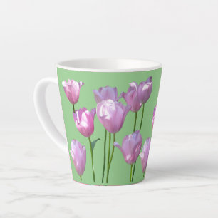 Sunny Pink Tulips Cust. BC Green Latte Mug