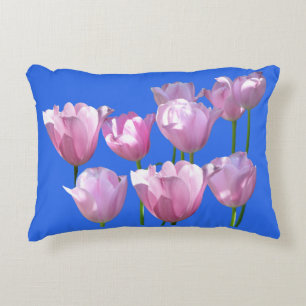Sunny Pink Tulips on Cust. Background Colour Pillo Decorative Cushion