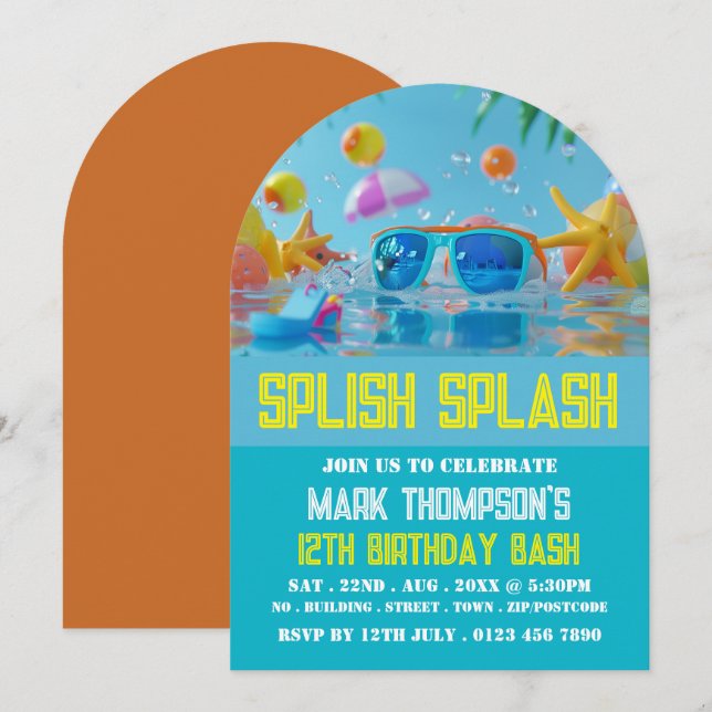 Sunny Pool, Pool Party Birthday  Invitation (Front/Back)