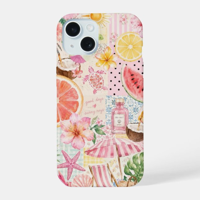 Sunny Rays Summer Aesthetic Collage iPhone 15 Case (Back)