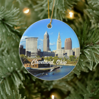 Sunny River Skyline Cleveland Ceramic Ornament