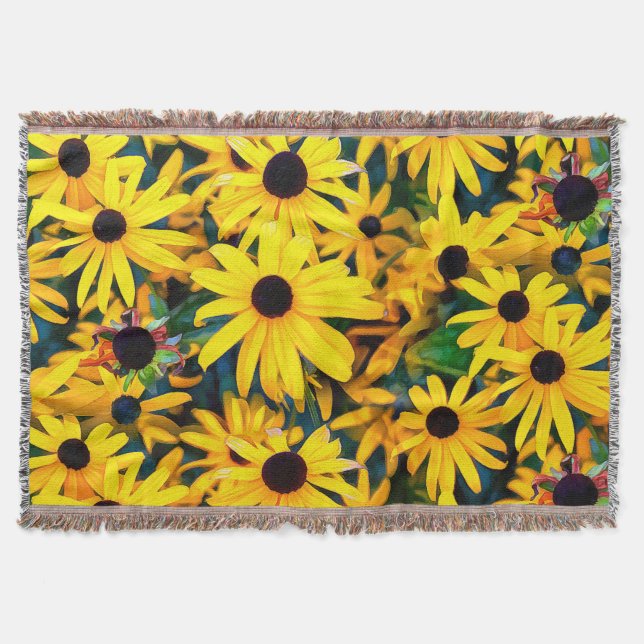 Sunny Rudbeckia Black-Eyed Susan Throw Blanket (Front)
