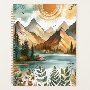 Sunny Rustic Boho Nature Pattern Mountain Lake Planner
