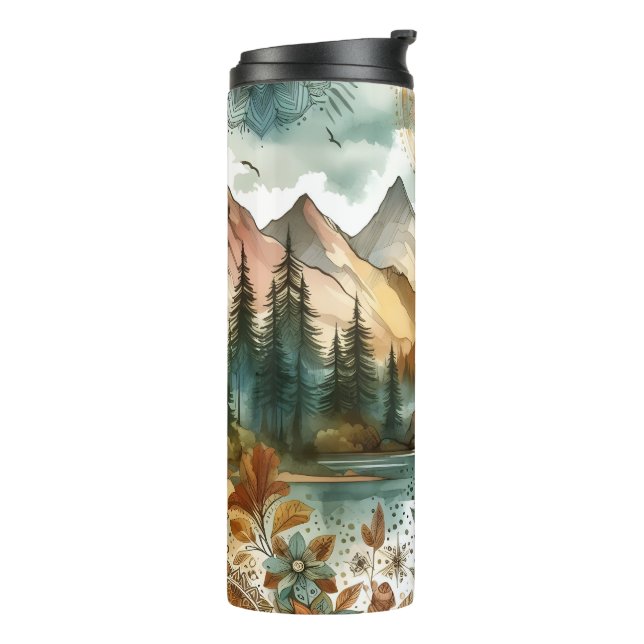 Sunny Rustic Boho Nature Pattern Mountain Lake Thermal Tumbler (Rotated Left)
