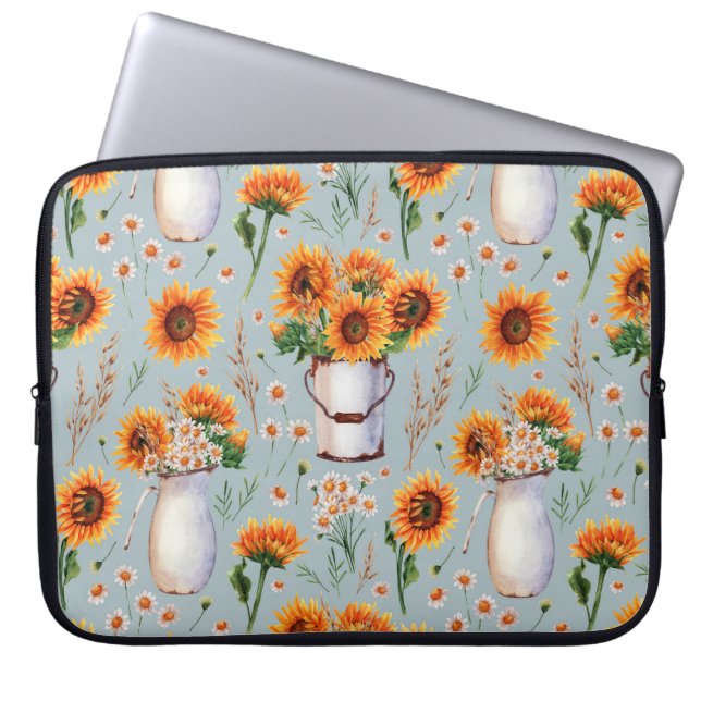 Sunny Rustic Watercolor, Seamless Pattern. Laptop Sleeve (Front)