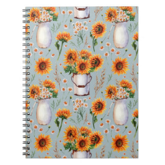 Sunny Rustic Watercolor, Seamless Pattern. Notebook