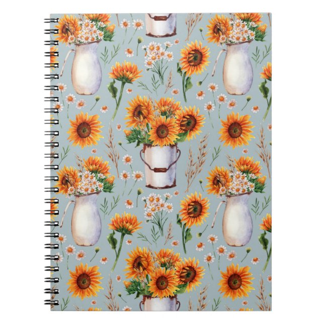 Sunny Rustic Watercolor, Seamless Pattern. Notebook (Front)