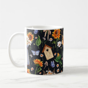 Sunny Rustic Watercolor Sunflowers Pattern Coffee Mug