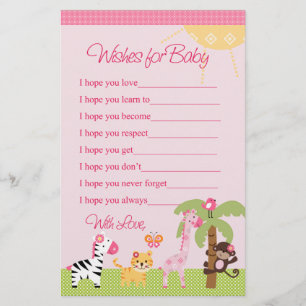 Sunny Safari Girl Animals Wishes for Baby Shower