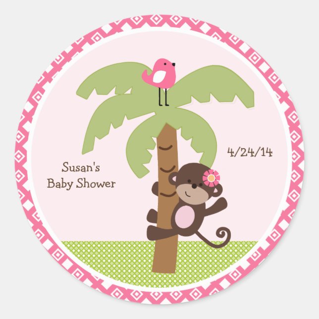 Sunny Safari Monkey Stickers/Cupcake Toppers Classic Round Sticker (Front)