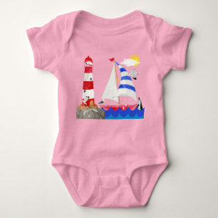 Sunny Sailing Ocean Adventure Sailboat Lighthouse Baby Bodysuit